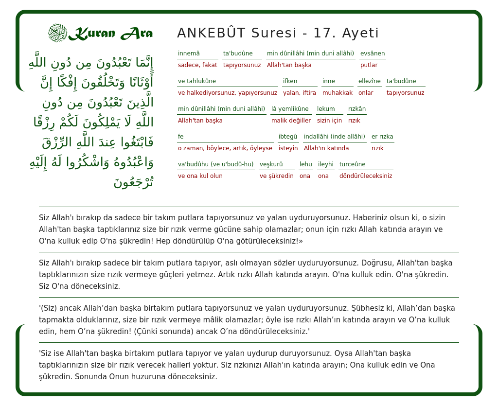 ANKEBÛT suresi 17 ayeti KuranAra