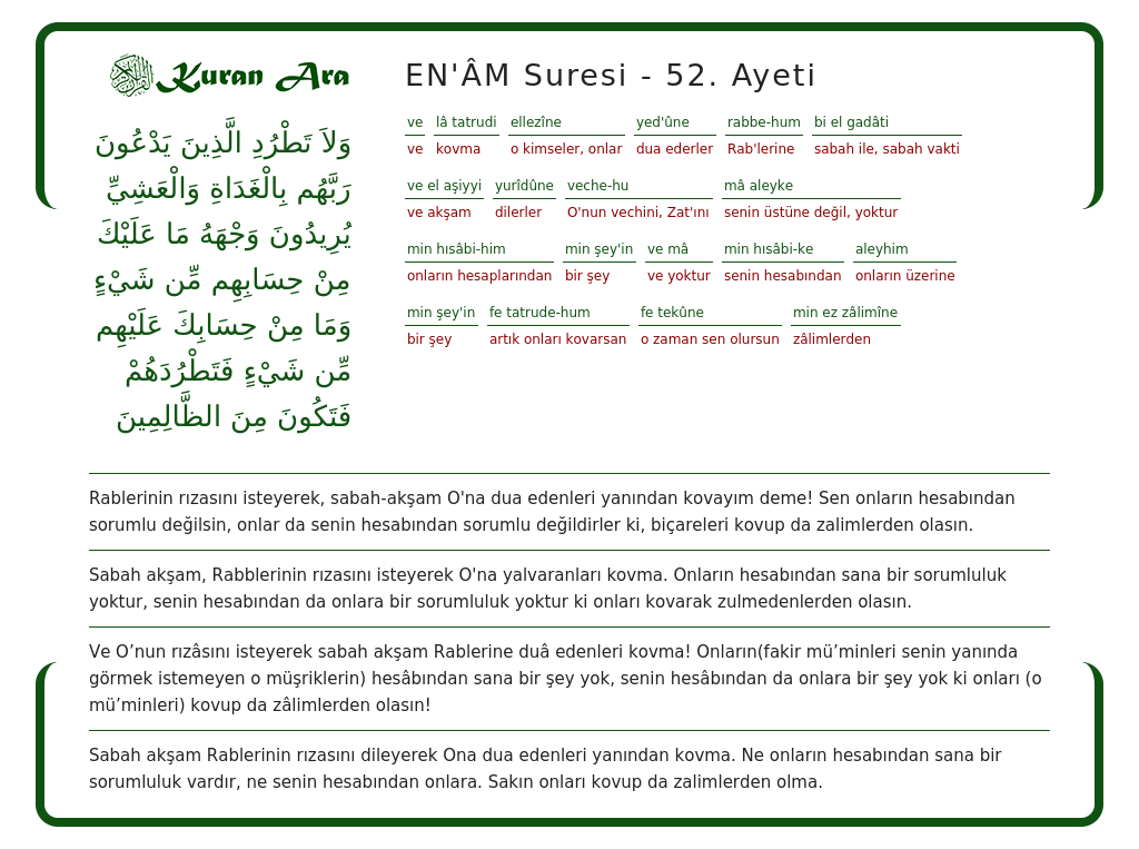 EN ÂM suresi 52 ayeti KuranAra