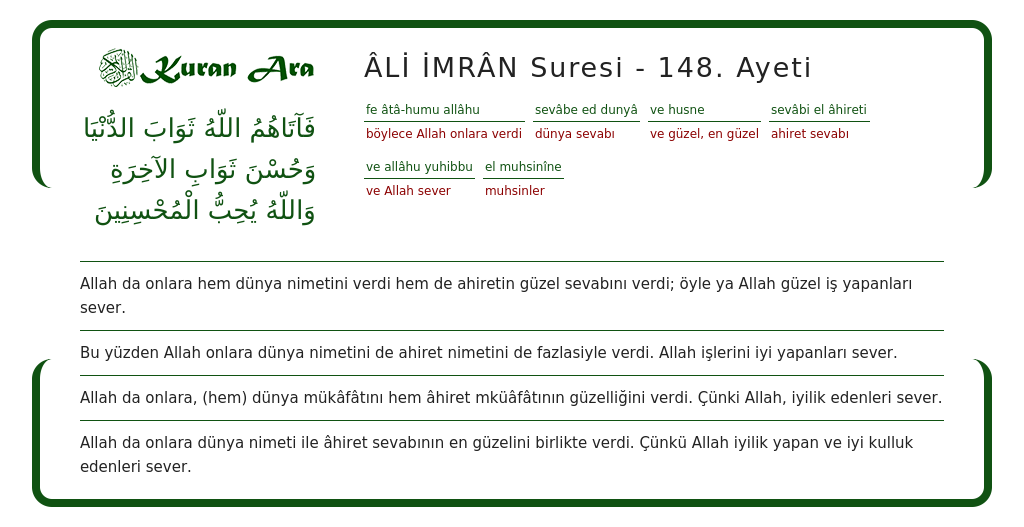 Âlİ İmrÂn Suresi 148 Ayeti