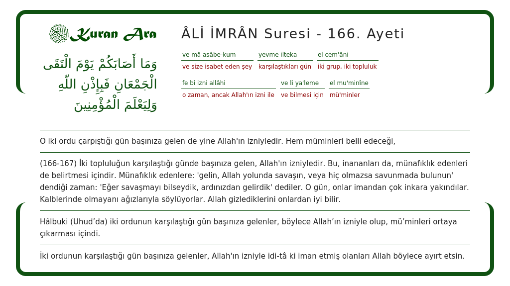 Âlİ İmrÂn Suresi 166 Ayeti