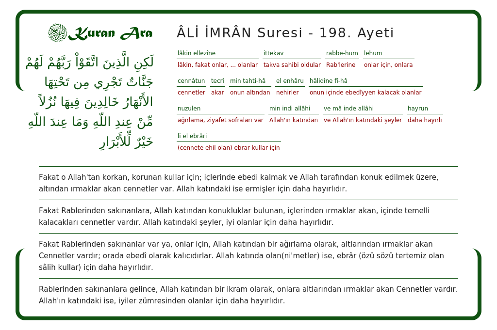 Âlİ İmrÂn Suresi 198 Ayeti