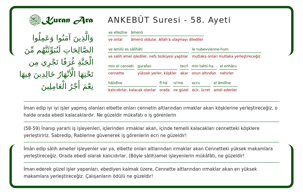 ANKEBÛT suresi 58. ayeti