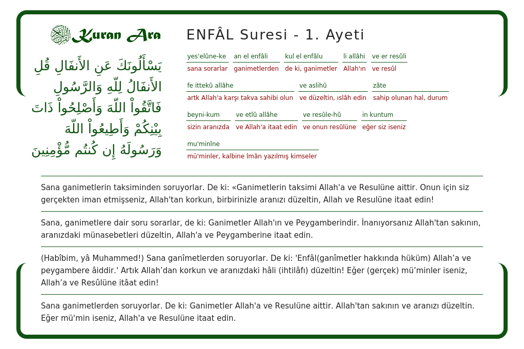 ENFÂL Suresi 1. Ayeti - KuranAra.com