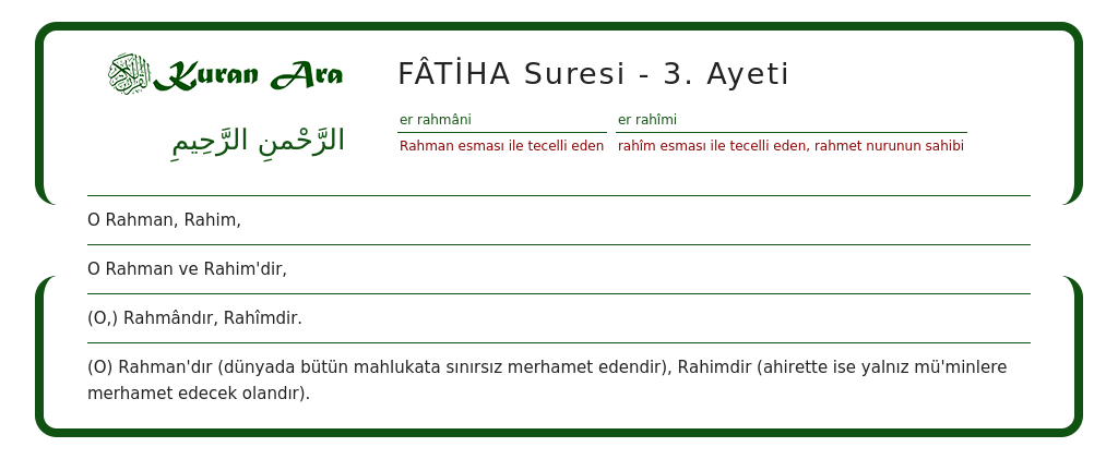 FÂTİHA suresi 3. ayeti - KuranAra.com