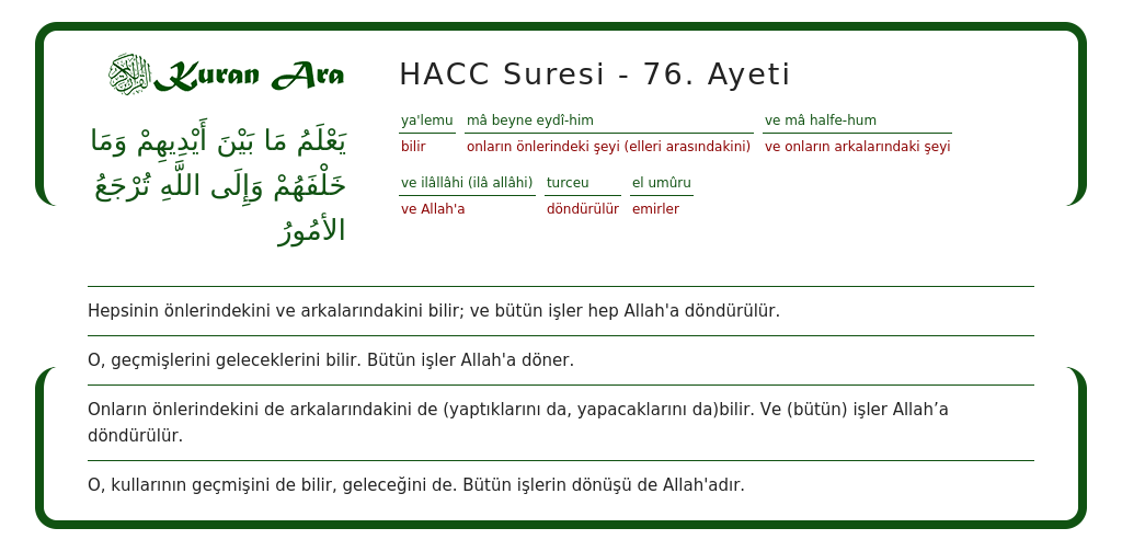 HACC Suresi 76 Ayeti KuranAra