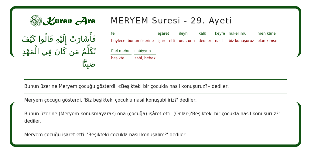 MERYEM suresi 29. ayeti