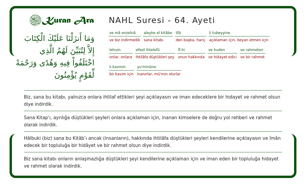 Nahl Suresi 64 Ayeti