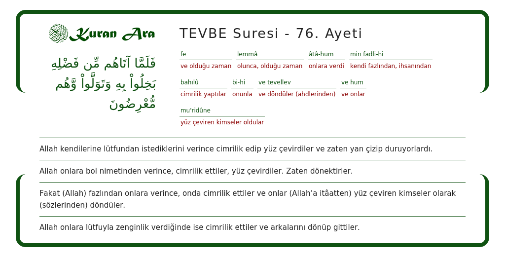 TEVBE Suresi 76 Ayeti KuranAra
