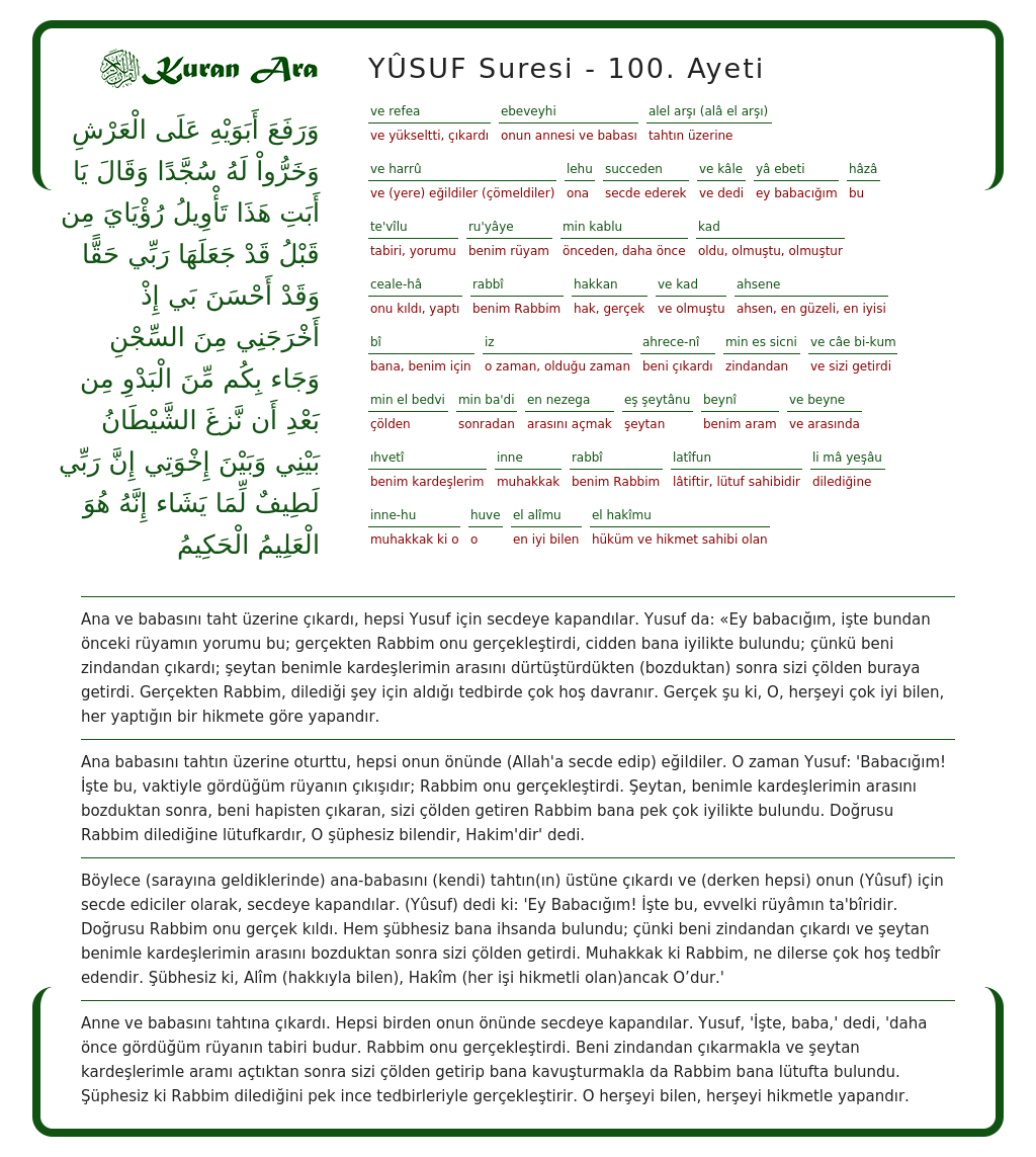 YÛSUF suresi 100. ayeti